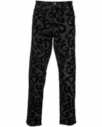 Dolce & Gabbana Flocked Logo Straight Leg Jeans