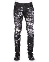 DSQUARED2 Graffiti Print Skater Jeans Black