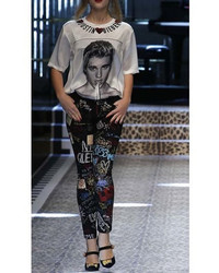 Dolce & Gabbana High Waist Printed Slim Fit Denim Jeans
