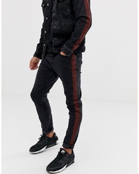 Pull&Bear Slim Fit Jeans With Leopard Print In Black