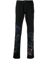 Philipp Plein Super Straight Cut Panther Print Jeans