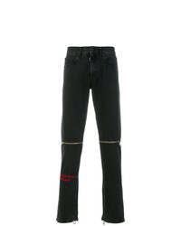 Off-White Zip Detail Slim Fit Jeans