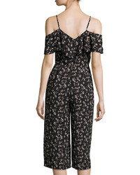 J.o.a. Flower Print Culotte Jumpsuit Black Pattern