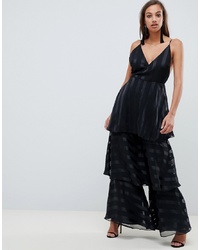 ASOS DESIGN Occasion Jumpsuit With Tiered Leg In Satin Stripe
