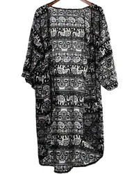 Black Paisley Print Loose Kimono
