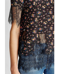 McQ by Alexander McQueen Mcq Alexander Mcqueen Printed Silk Top With Lace