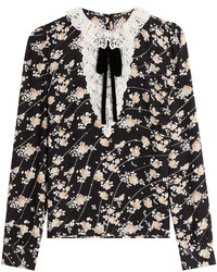 The Kooples Printed Silk Blouse With Lace