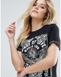 Brave Soul Graphic Lace Trim Band T Shirt Dress