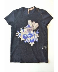 No.21 No 21 Cotton Lace Front Tshirt With Silko Screen Black