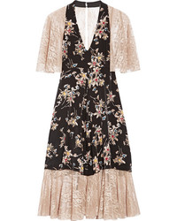 Anna Sui Paneled Printed Silk Crepe De Chine And Lace Dress Black