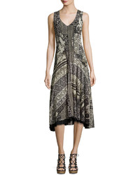 Fuzzi Sleeveless Lace Mosaic Print A Line Dress Black Pattern