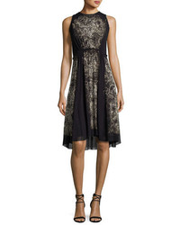 Fuzzi Sleeveless Lace Print A Line Dress Black