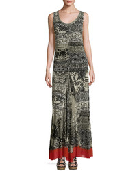 Fuzzi Sleeveless Lace Print Maxi Dress Black Pattern