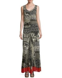 Fuzzi Sleeveless Lace Print Maxi Dress Black Pattern