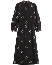 Black Print Lace Midi Dress