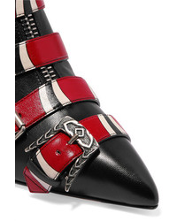 Gucci Buckled Printed Leather Ankle Boots Black
