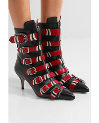 Gucci Buckled Printed Leather Ankle Boots Black
