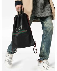 Gucci Black Leather Drawstring Backpack