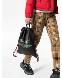 Gucci Black Leather Drawstring Backpack Bag