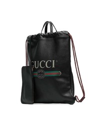 Gucci Black Leather Drawstring Backpack Bag