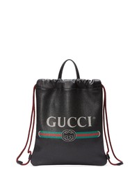 Gucci Small Logo Leather Drawstring Backpack