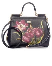 Dolce & Gabbana Dolcegabbana Small Miss Sicily Tulip Print Leather Satchel Black