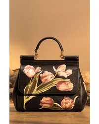 Dolce & Gabbana Dolcegabbana Small Miss Sicily Tulip Print Leather Satchel Black