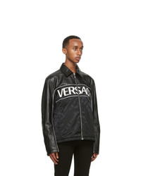Versace Black Leather Blouson Jacket