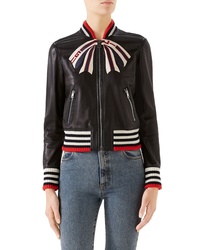 Gucci Bow Leather Bomber Jacket