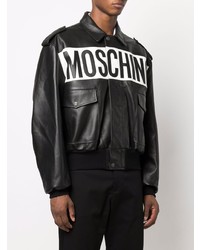 Moschino Logo Print Leather Jacket