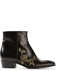 Black Print Leather Boots