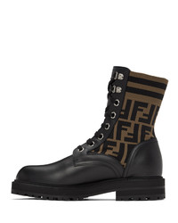Fendi Black And Brown Forever Lace Up Boots