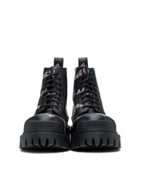 Balenciaga Black And Red Allover Logo Strike Boots