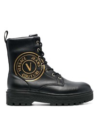 VERSACE JEANS COUTURE Logo Print Leather Combat Boots