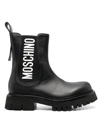 Moschino Logo Print Leather Ankle Boots
