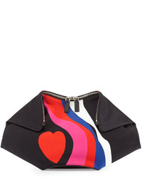Alexander McQueen De Manta Heart Print Clutch Bag Black Multi