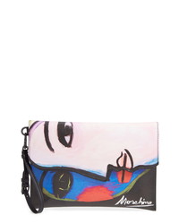Moschino Face Print Leather Clutch