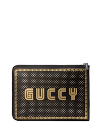 Gucci Guccy Logo Moon Stars Leather Clutch