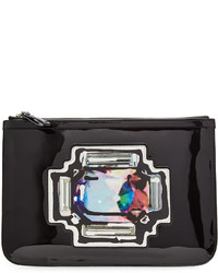 Pierre Hardy Patent Leather Clutch With Printed Patch