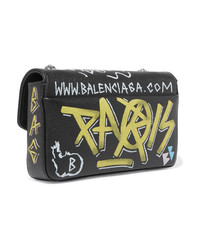 Balenciaga Bazar Graffiti Printed Textured Leather Shoulder Bag