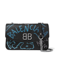 Balenciaga Bazar Graffiti Printed Textured Leather Shoulder Bag