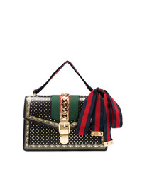 Gucci Black Sylvie Sms Print Leather Shoulder Bag
