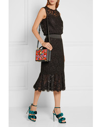 Dolce & Gabbana Dolce Printed Lizard Effect Leather Shoulder Bag Black