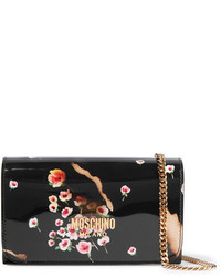 Moschino Printed Patent Leather Shoulder Bag Black