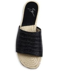 Giuseppe Zanotti Nero Croc Printed Leather Espadrille Slide Sandals