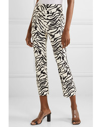 Sprwmn Cropped Zebra Print Leather Flared Pants