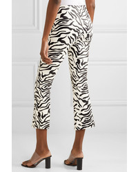Sprwmn Cropped Zebra Print Leather Flared Pants