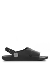 Black Print Leather Flat Sandals