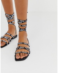 Black Print Leather Gladiator Sandals