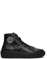 Versace Black Grey La Greca High Top Sneakers
